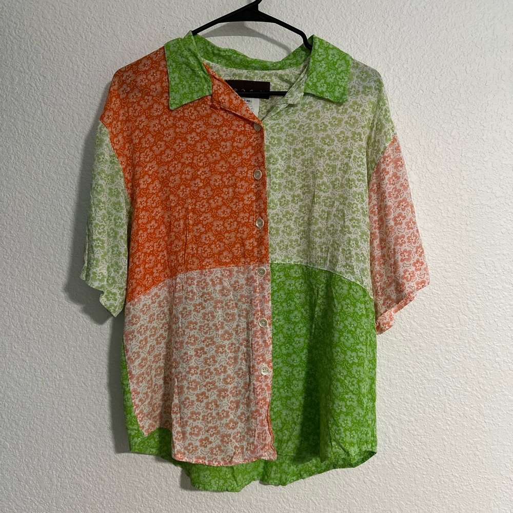 vintage patchwork short sleeve button up size 10 cottagecore‎ pearlized buttons